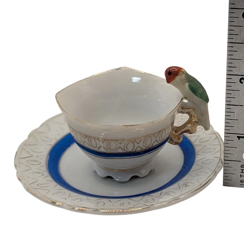 Vintage Demitasse Cup and Saucer Bird‎ on Handle Mid Century Modern Japan SEE